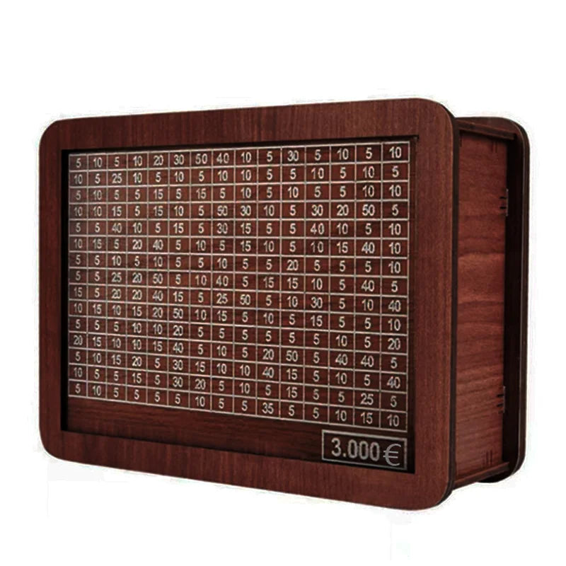 Wooden Money Saving Box Reusable Piggy Bank Money Container for 1000/2000/3000/5000/10000 Euro Cash Coin Case