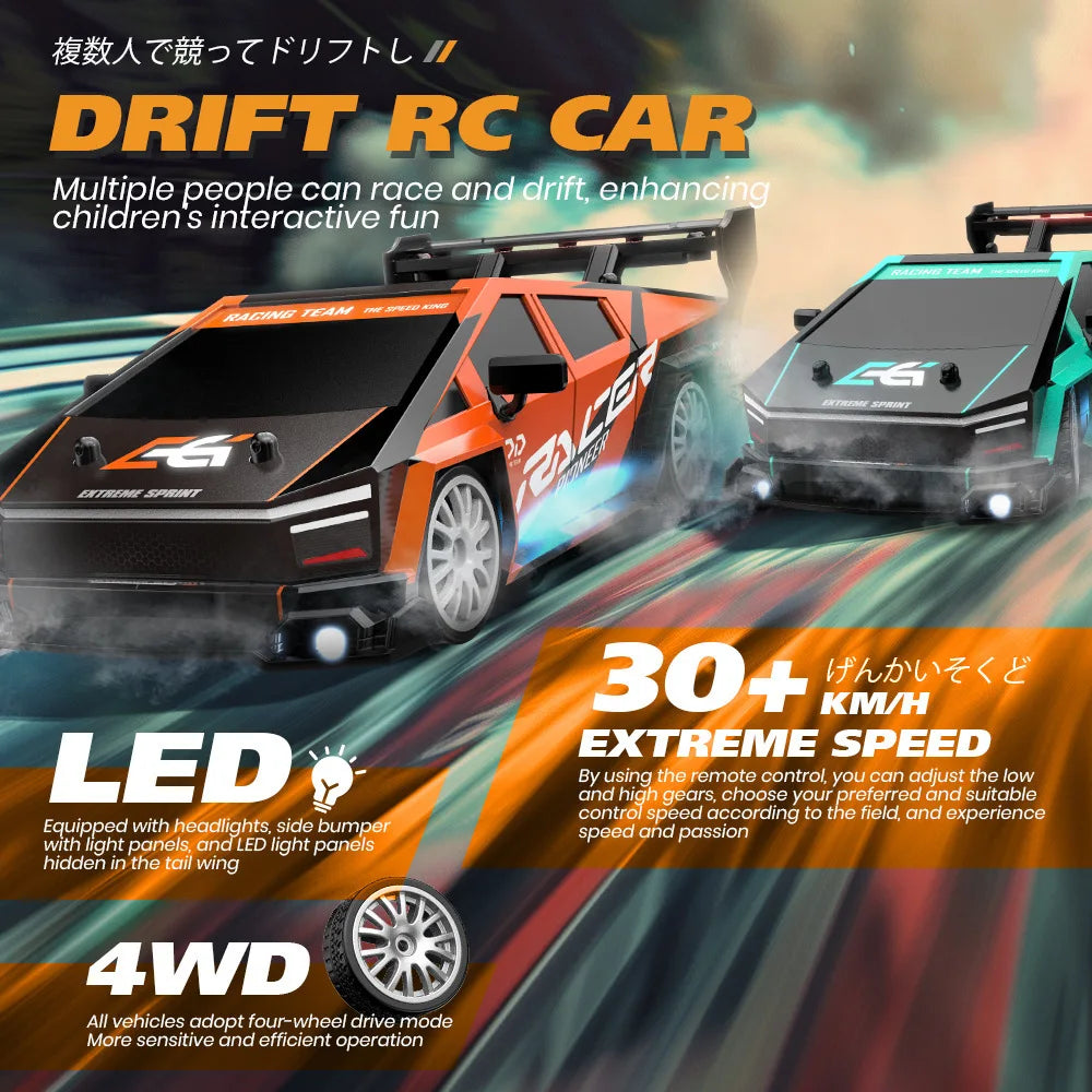 RC Drifting Car 1:24 4WD 30km/H High Speed LED Lights Gyro 2.4Ghz Remote Control with PVC Shell Electric Toys for Boys Kids Gift