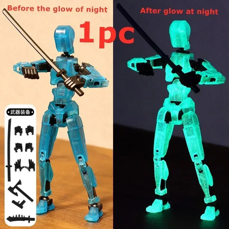 DIY Luminous T13 Multi-Jointed Movable Shapeshift Robot 3D Printed Mannequin Lucky robot and dog Action Figures Toys kids Gifts