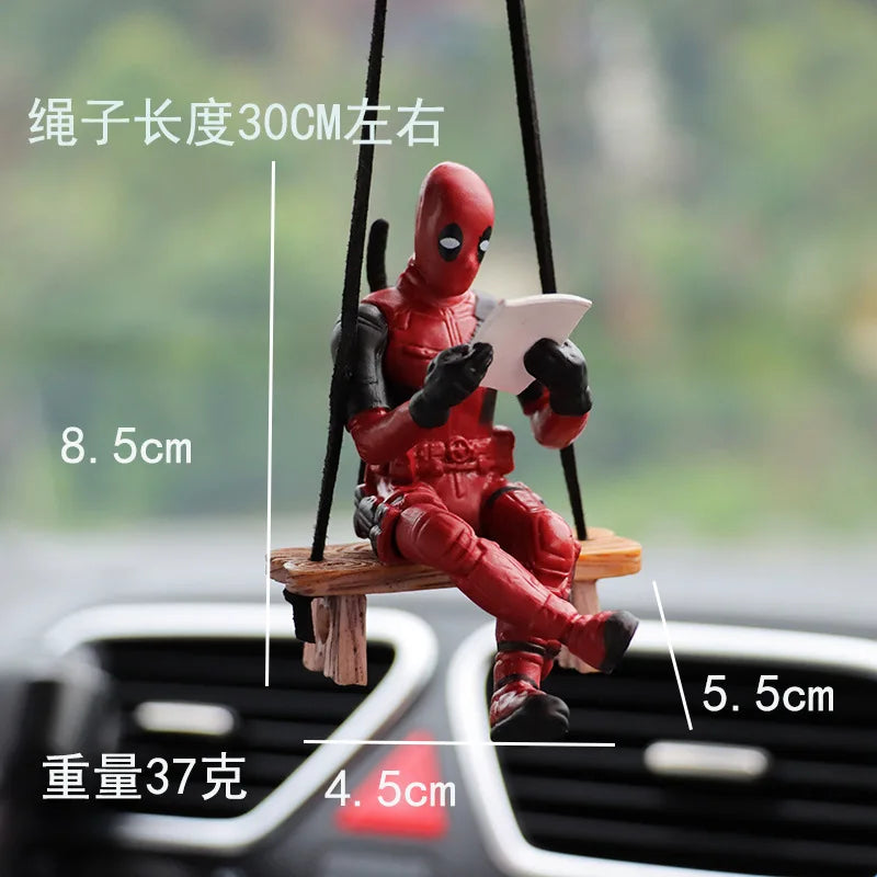Cartoon Deadpool Car Rearview Mirror Pendant Read A Book SUCK IT Car Pendant Interior Accessories Mini Model Toys Action Figures