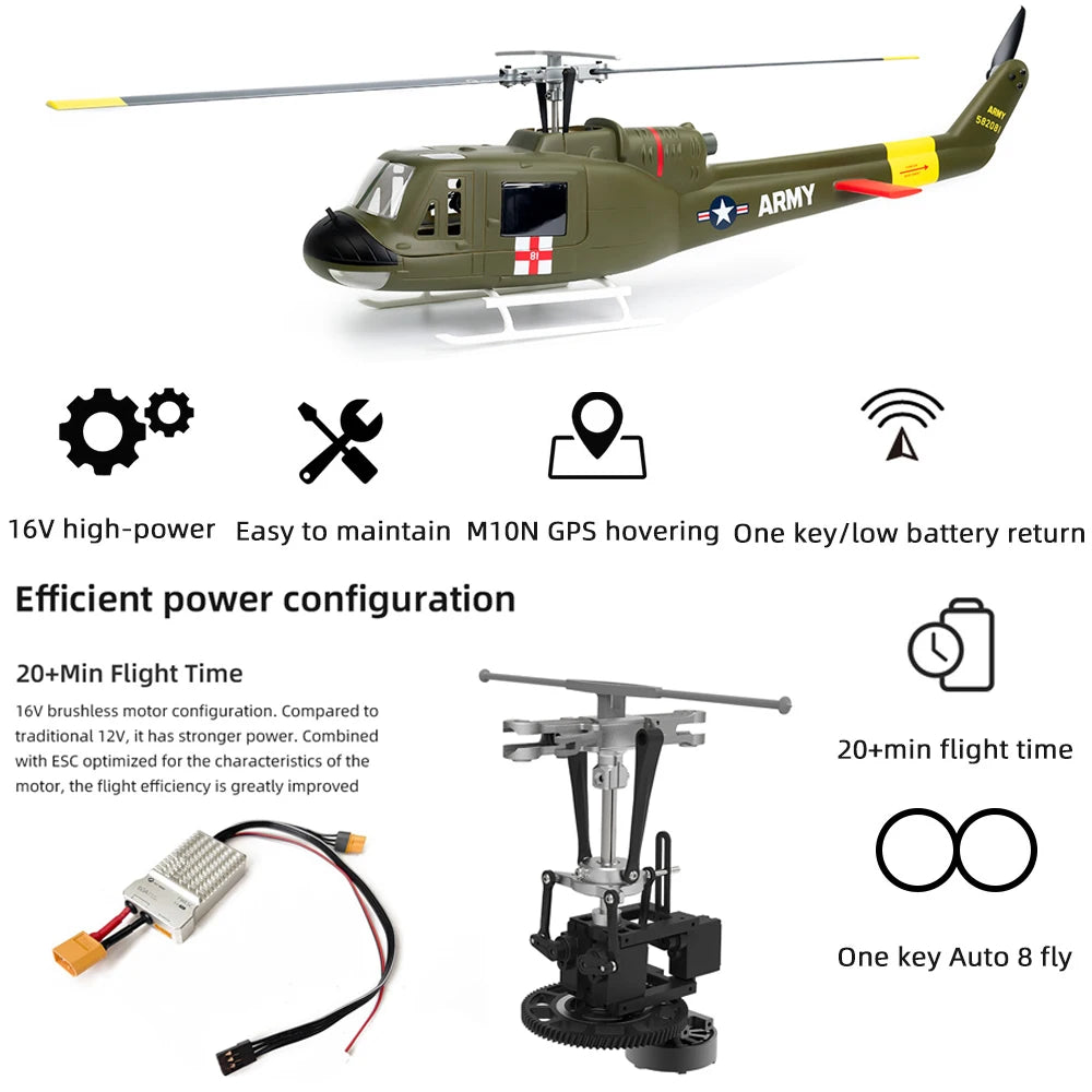 FLYWING UH1 V4 Scale RC Helicopter 470 size Helicopter Metal Rotor holder two Carbon Fiber blades UH-1 V3 10CH Scale Helicopter