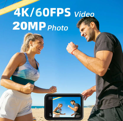 4K60FPS 20MP Action Camera 5M Body Waterproof EIS DVR 170D Sports Video Recording Dual Display 2" Touch Screen 1080P Webcam