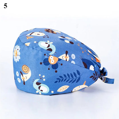 Floral Soft Hat Printing Nurse Sweat-absorbent Head Wrap Towel Surgical Anti-Dirty Pure Cotton Cap With Button Scrub Cap
