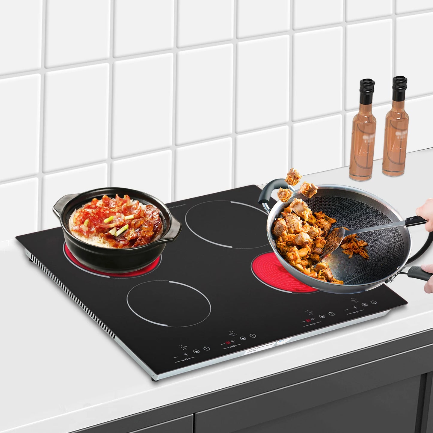 3000W Electric Ceramic Induction Cooktop with 4 Burners Countertop Built-in Ceramic Hobs Electric With Kid Safety Lock