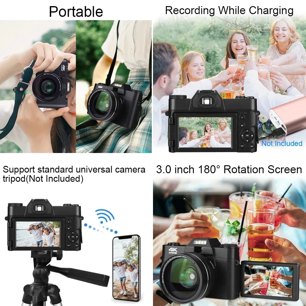 Digital Cameras 4K HD 16X 48 Megapixels Micro Single Retro With WiFi Professional Digital Camera Vlog External Lens Video Camera
