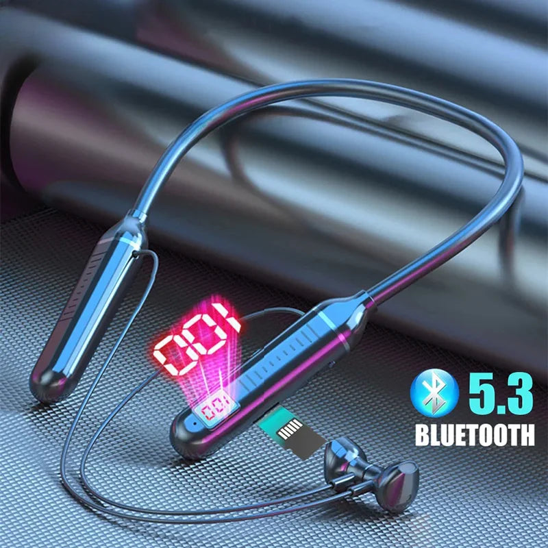 K58pro Wireless Earphones Bluetooth 5.3 Neckband Headphones Gaming LED Display HIFI Headset Sports TWS Earbuds With Mic TF Card