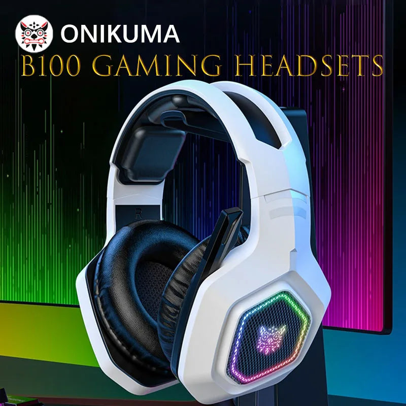 ONIKUMA B100 2.4Ghz Gaming Headset Noise Cancelling Wireless Headphone with Microphones RGB light Earphones for PS5, PS4, XBOX