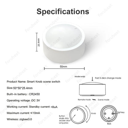 New Tuya ZigBee Smart Knob Switch Wireless Scene Switch Button Remote Control Battery Powered Automation Scenario Smart Life App
