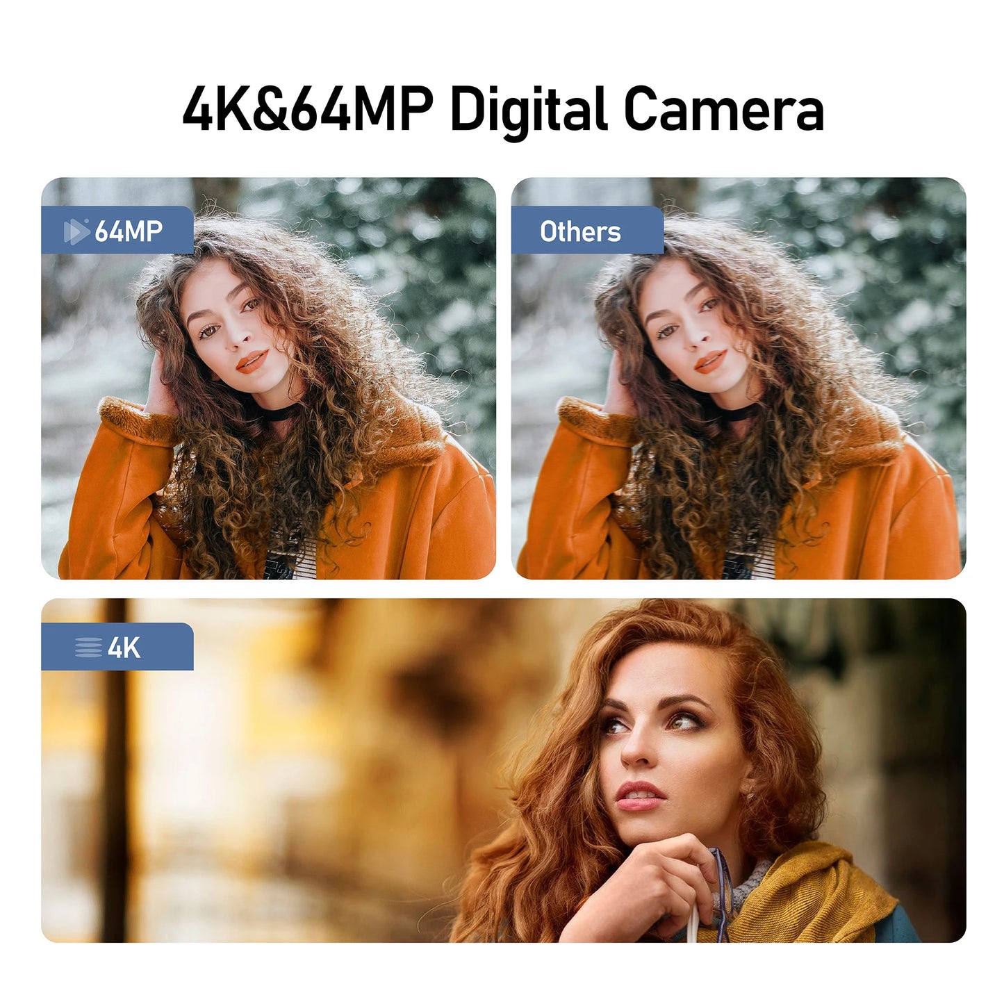 64MP Digital Photo Camera SLR DSLR For Photography Auto Focus 4K 60FPS Vlog Camcorder 4" Touch Screen Youtube Livestream Webcam