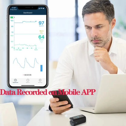 Bluetooth Finger Pulse Oximeter Sleep Monitoring Alarm Blood Oxygen Heart Rate Saturation Meter Internal Storage Log Data