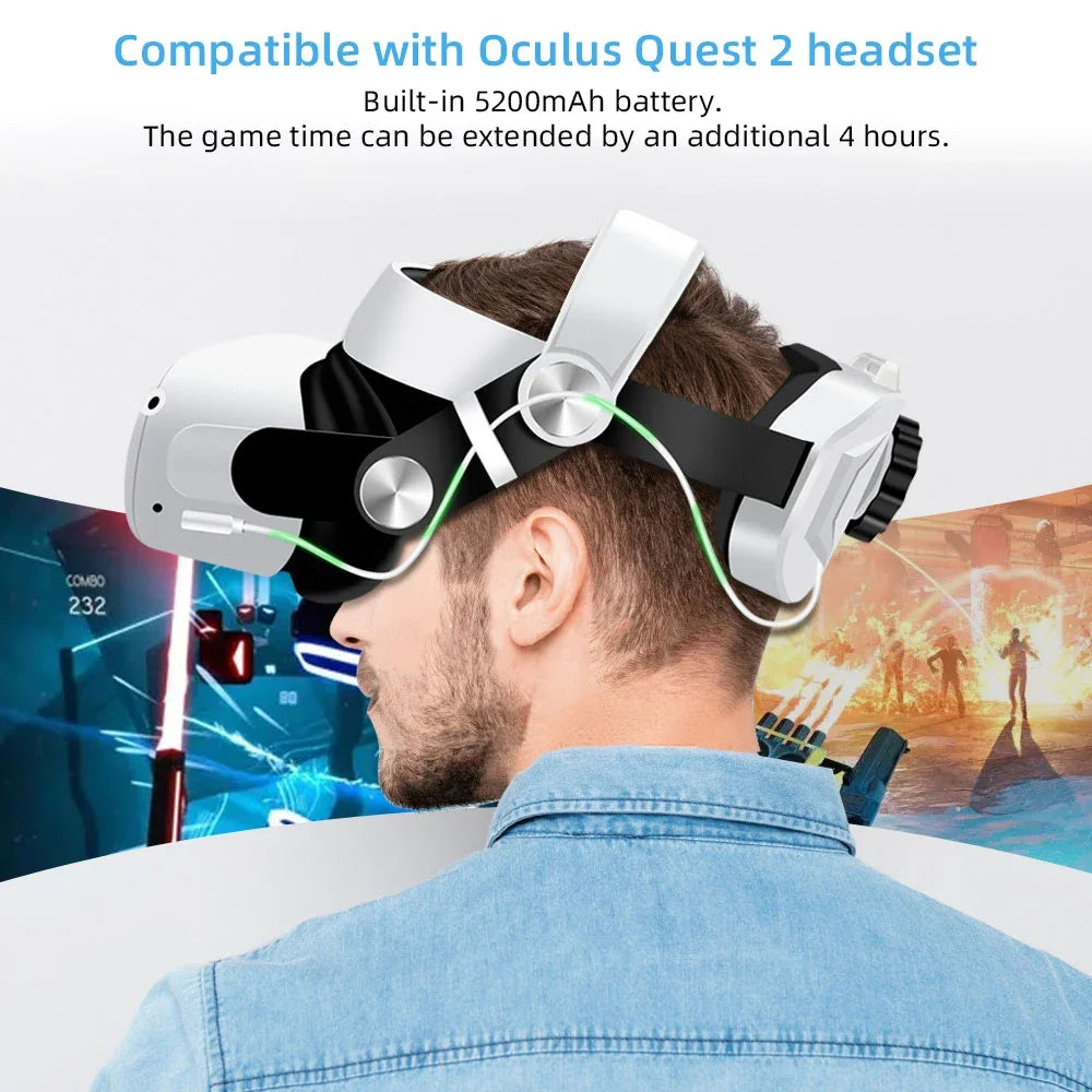 For Oculus Quest 2 VR Glasses Accessories Quest 2 Headset Rechargeable Head Strap Built-in 5200mAh Battery Quest2 Case