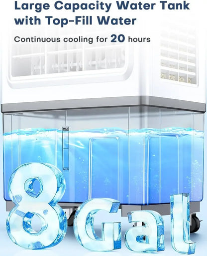 Windowless Air Conditioner, 35-INCH Swamp Cooler Air Conditioner w/2 Modes & 3 Speeds, 2100CFM, 700Sq.ft, Smart Timer for