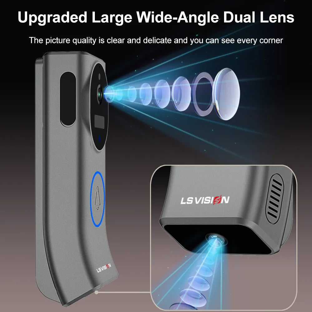 LS VISION 4MP WiFi Dual Screen Video Doorbell Wireless Dual Lens Motion Detection 2-Way Audio Battery Doorbell Camera with Chime