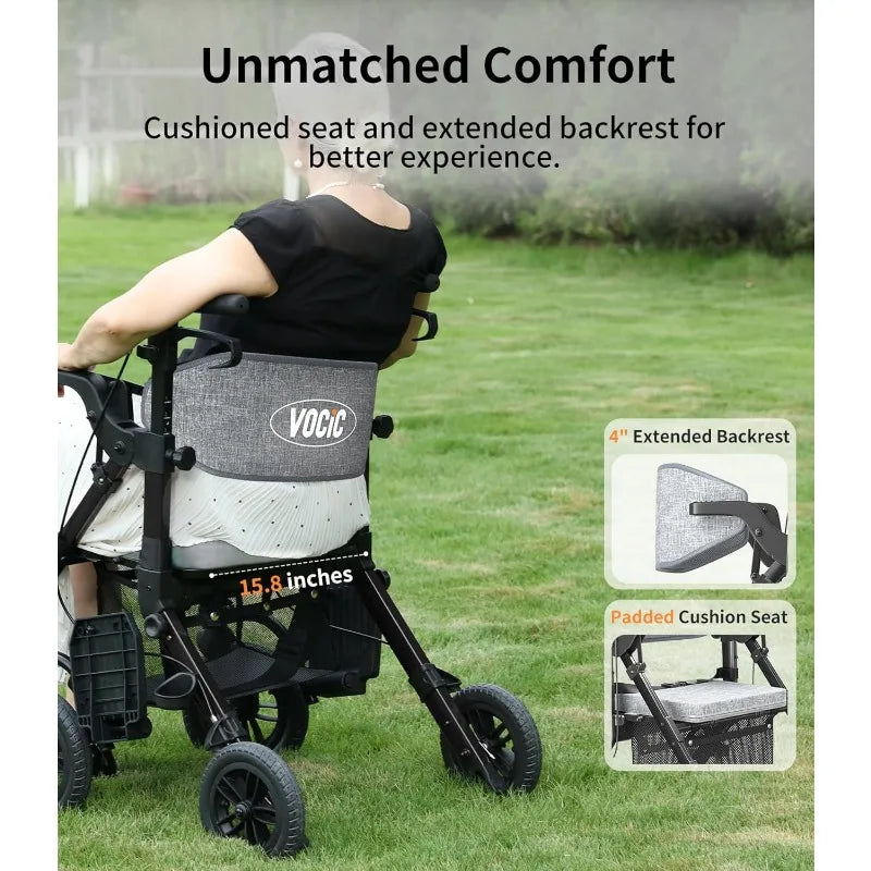 Christmas.Rollator-Walkers-for-Seniors-with-Seat, Walker Wheelchair Combo, Transport-Wheelchair-Lightweight-Foldable