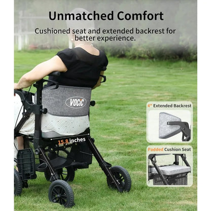 Christmas.Rollator-Walkers-for-Seniors-with-Seat, Walker Wheelchair Combo, Transport-Wheelchair-Lightweight-Foldable