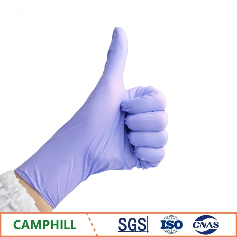 Wholesale 9-inch 200 pieces/pack purple thickening durable nitrile examination gloves fingertip pitted surface disposable gloves