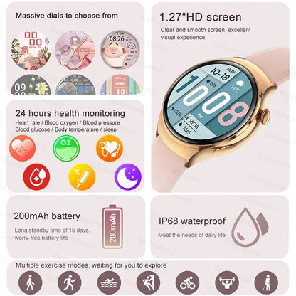 2024 New For Huawei Watch 4 Mini NFC Smart Watch Women AMOLED HD Screen IP68Waterproof Heart Rate Blood Sugar BT Call Smartwatch