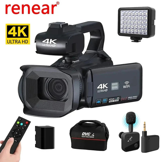 4K 60FPS Camcorder Professional Digital Video Camera 4K HD YouTube Streaming Camera 64MP 18X Zoom 4" Touch Screen Vlog Recorder
