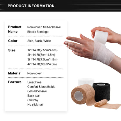 24Rolls Kindmax Self Adhesive Bandage Black, Elastic Breathable Sports Non-woven Wrap Finger Tape For Wrist Ankle First Aid