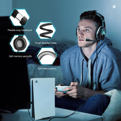 EKSA E1000 RGB Gaming Wireless Headphone with Mic Over-Ear Headphones 7.1 Surround Sound Wired Headset For PC PS4/PS5