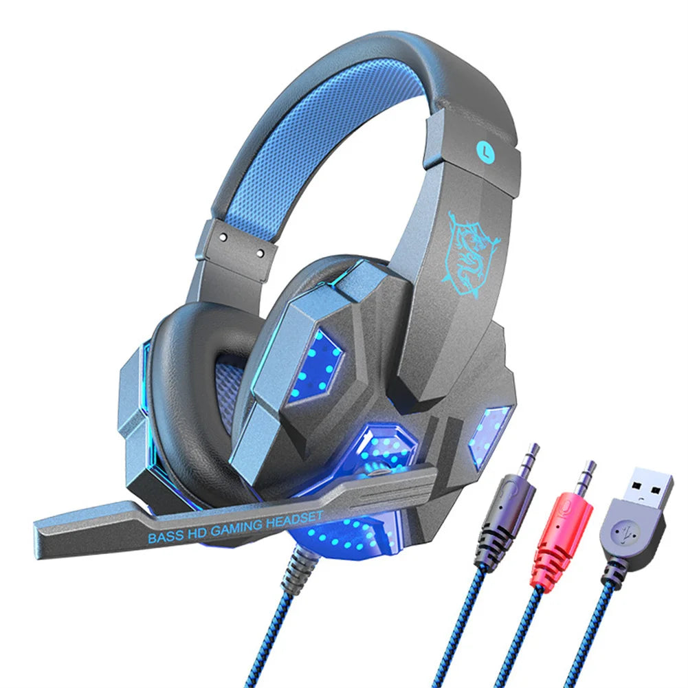 Headset Noise Canceling Stereo Headphones Over Ear Headphones With Cool LED Lighting For Cell Phone Gaming Computer Laptop