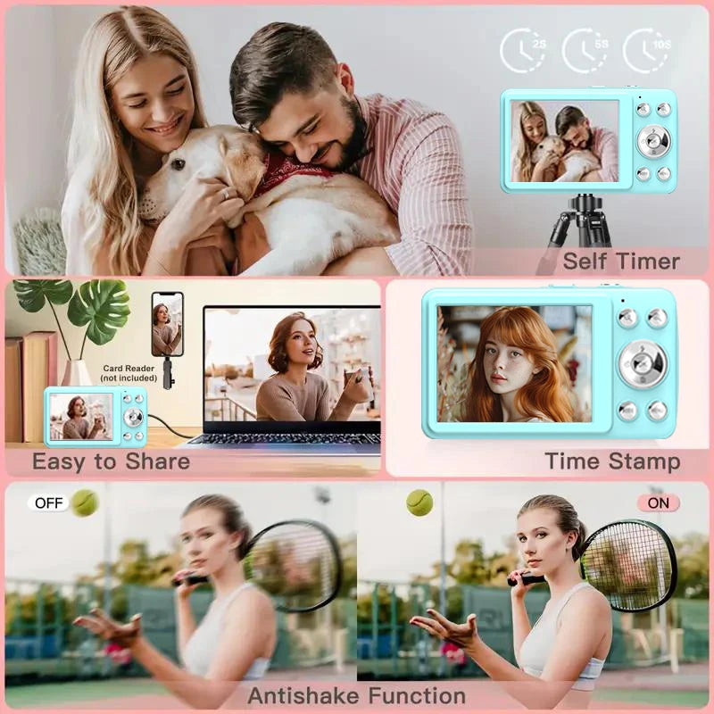 W&O Q3 48MP 1080P Mini Kids Digital Photo Camera 16X Zoom Point and Shoot Vlogging Cameras Vintage Portable Video Photocamera