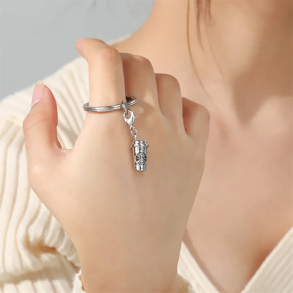 3D Coffee Cup Pendants Keyring For Women Men Antique Silver Color Charm DIY Jewelry Findings Keychain Accessories Souvenirs Gift