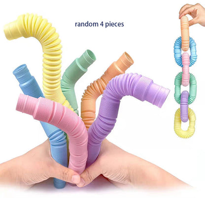 4 Pack Mini Tube Sensory Fidget Toy Colorful Heavy-Duty  for Construction Building Educational Toys for Stress Autism ADHD