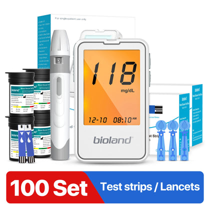 G-425-2 Bioland Blood Glucose Meter Glucometer Kit Diabetes Testing Medical Blood Sugar Lancets digital glucometer complete Kit