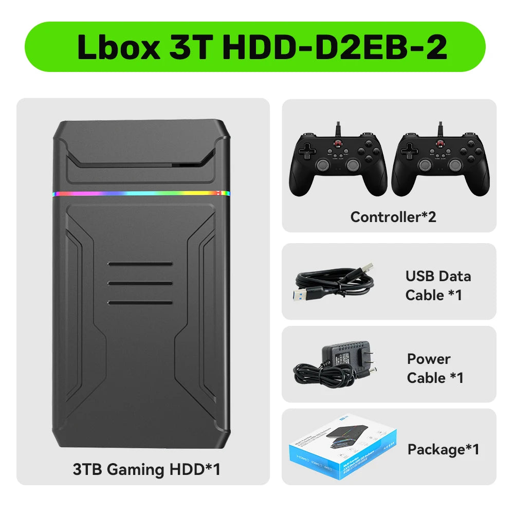 3T Gaming HDD Launchbox OS Retro Game Console for XBOX/PS4/Switch/PS3/PS2/PS1/WiiU/Wii/DC with 10107 Games for Windows PC/Laptop