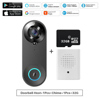 Smart Video Doorbell Camera 1080P WiFi Video Intercom Door Bell Camera Two-Way Audio Works With Alexa Echo Show Google Home