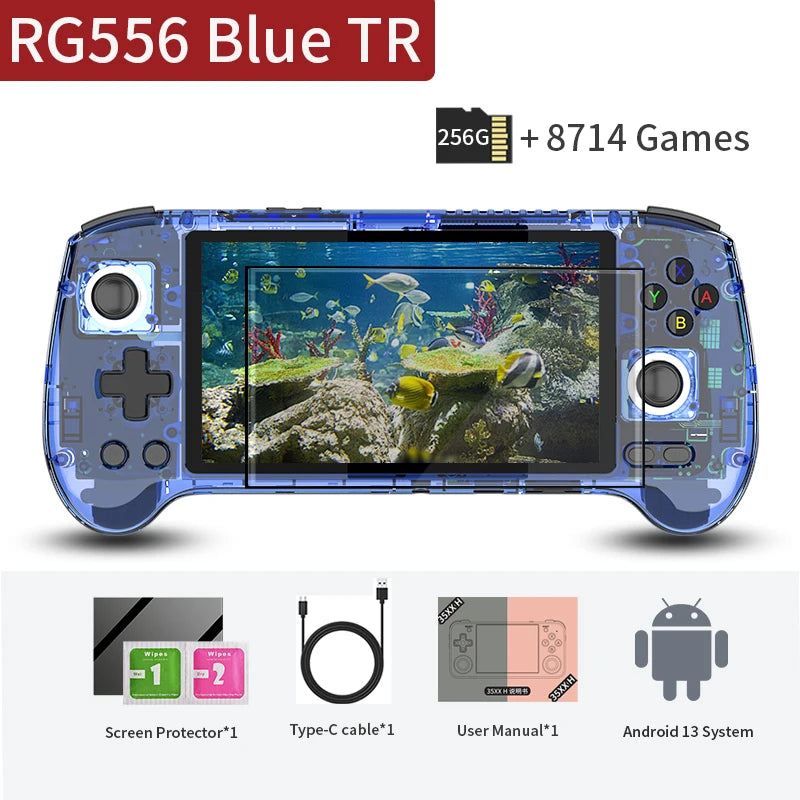 ANBERNIC RG556 Handheld Game Console Unisoc T820 Android 13 5.48 inch AMOLED Screen 5500mAh WIFI Bluetooth Retro Video Players