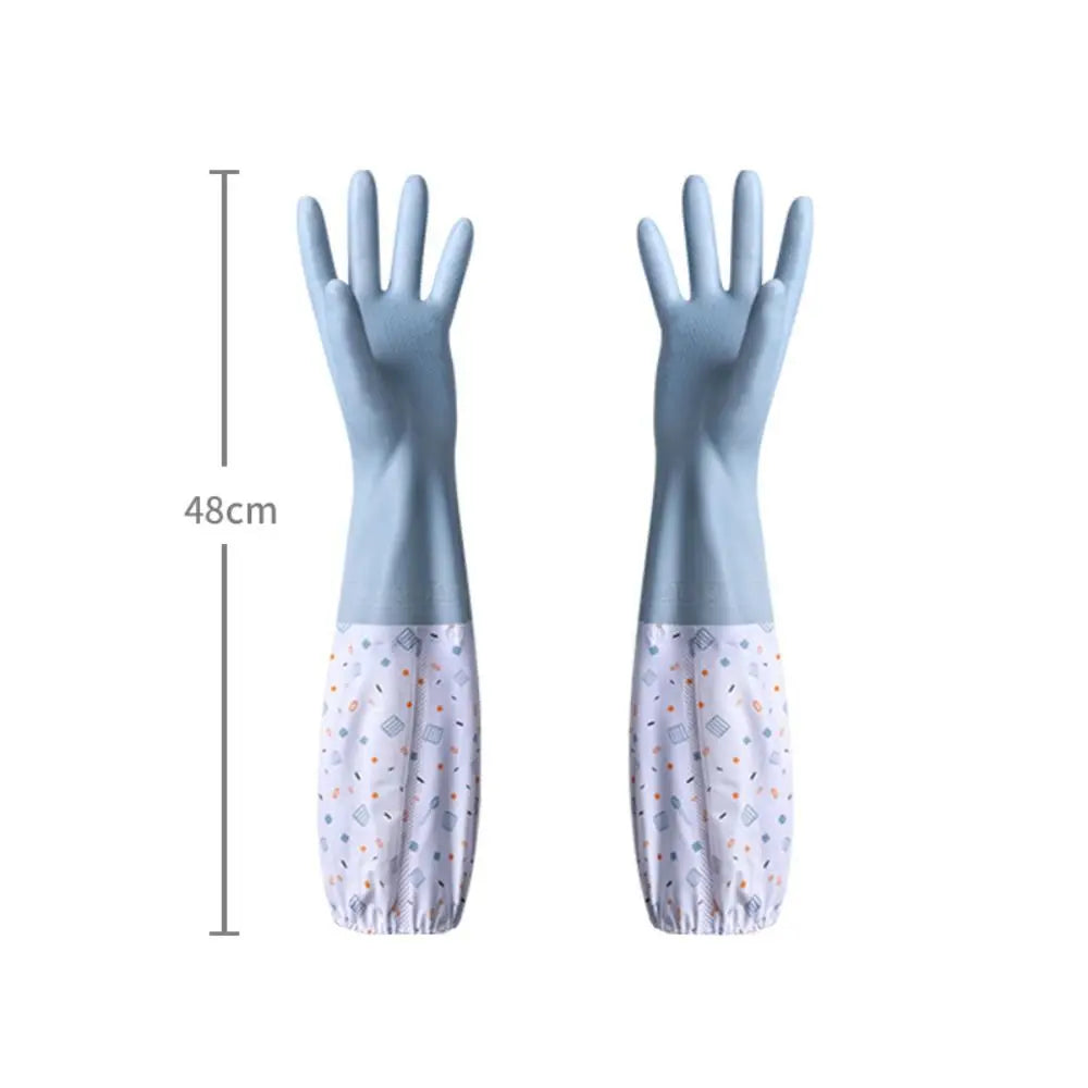 Latex Rubber Dish Washing Gloves Velvet Elastic Cuffs Housework Gloves Long Sleeve Waterproof Winter Cleaning Gloves Kitchen