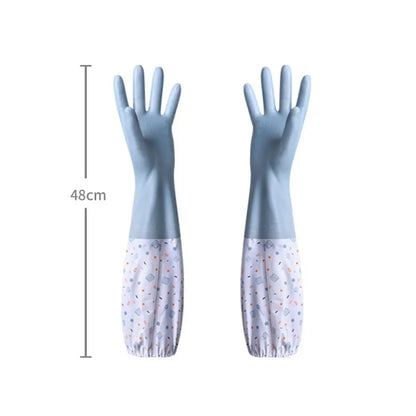Latex Rubber Dish Washing Gloves Velvet Elastic Cuffs Housework Gloves Long Sleeve Waterproof Winter Cleaning Gloves Kitchen
