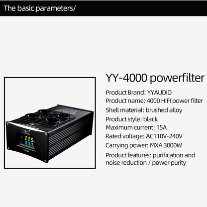 YYAUDIO HiFi Audio Noise AC Power Filter Power Conditioner Power Purifier Surge Protection with EU Outlets Power Strip