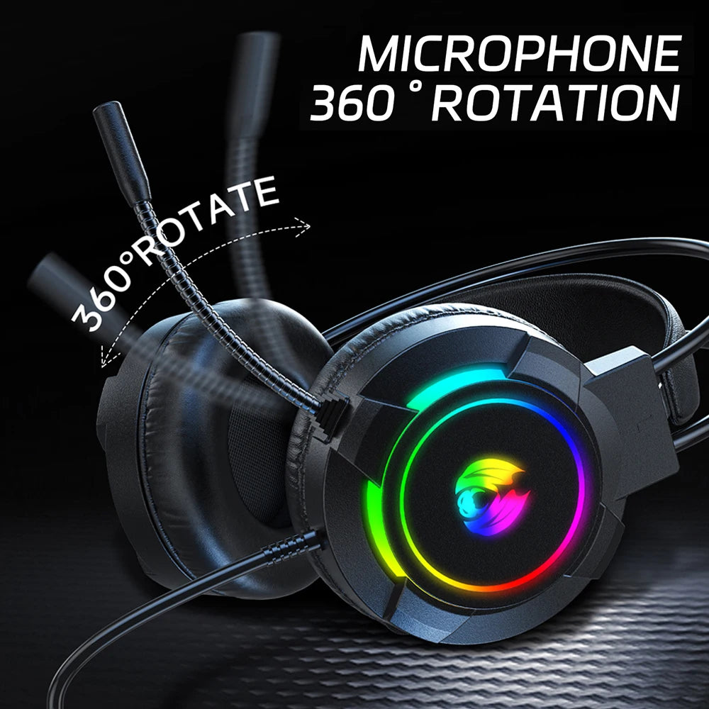 Gaming Headset 7.1 Stereo Surround Bass Headphones RGB Active Noise Reduction Earphones Game Headphone With Microphone For PC