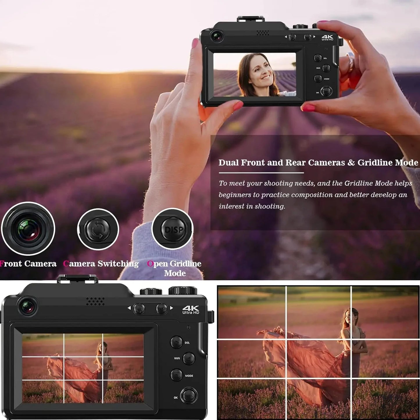 Komery 56MP Digital Professional Camcorder 4K ultra HD Video Compact Cameras Selfie Dual battery 18X Zoom WIFI Webcam DIY Shells