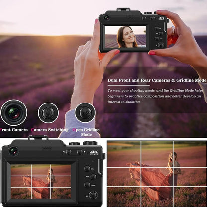 Komery 56MP Digital Professional Camcorder 4K ultra HD Video Compact Cameras Selfie Dual battery 18X Zoom WIFI Webcam DIY Shells