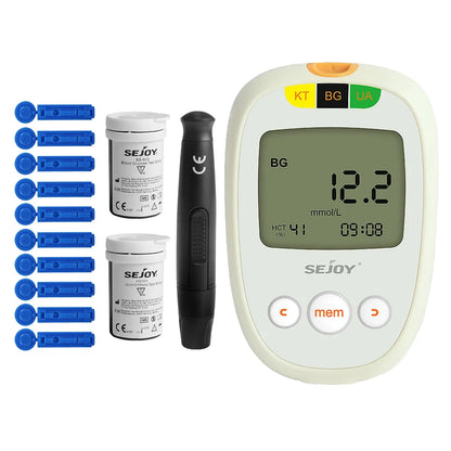 Glucose & Ketone Uric Acid Testing Meter Kit, Ketosis & Diabetes Management. 150 Test Strips (50 Each), Lancets, Lancing Device