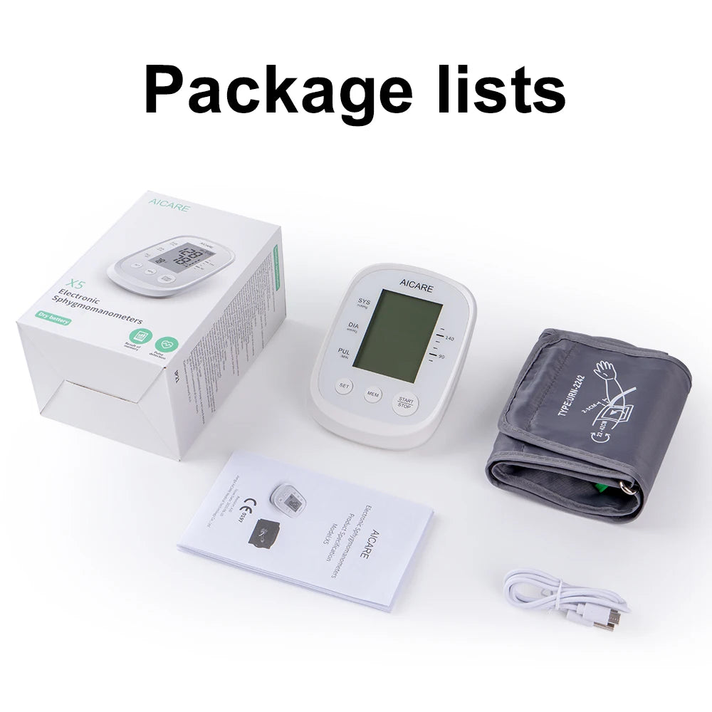 AICARE Blood Pressure Monitor Upper Arm Automatic Tonometer Digital Blood Pressure Meter BP Medical Sphygmomanometer Pulse