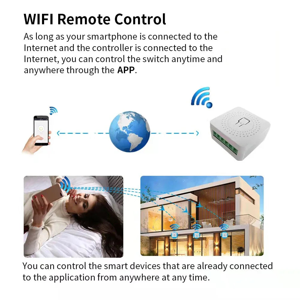 Wifi Mini Smart Switch 16A DIY Light Switches 2 Way Wireless Smart Home with Tuya Smart Life EweLink Alexa Alice Google Home