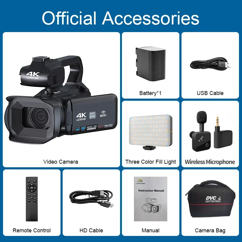 4K Professional Video Cameras for Photography 64MP Ultra HD 18X Digital Zoom Camcorders YouTube Live Streaming Vlog Recorder