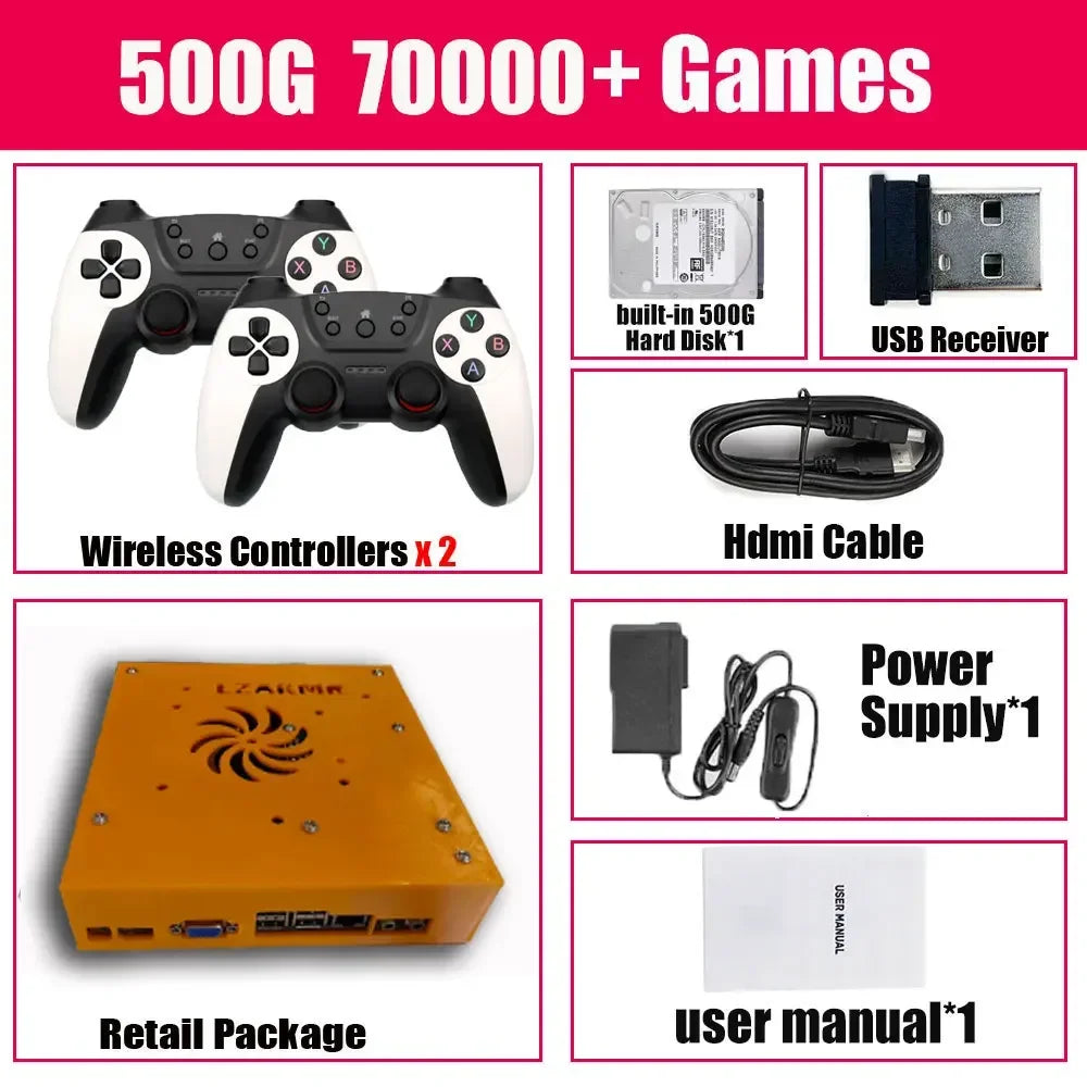 LZAKMR M8 Plug and Play Retro 1037U Game Console 500G HDD 70000+Games For Wii PS2 N64 PSP GameCube N64 Wireless handle