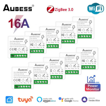 Tuya Smart Zigbee/WiFi Switch With Energy Monitor 16A 2-way Control Mini Breaker Smart Life Control For Alexa Google Home