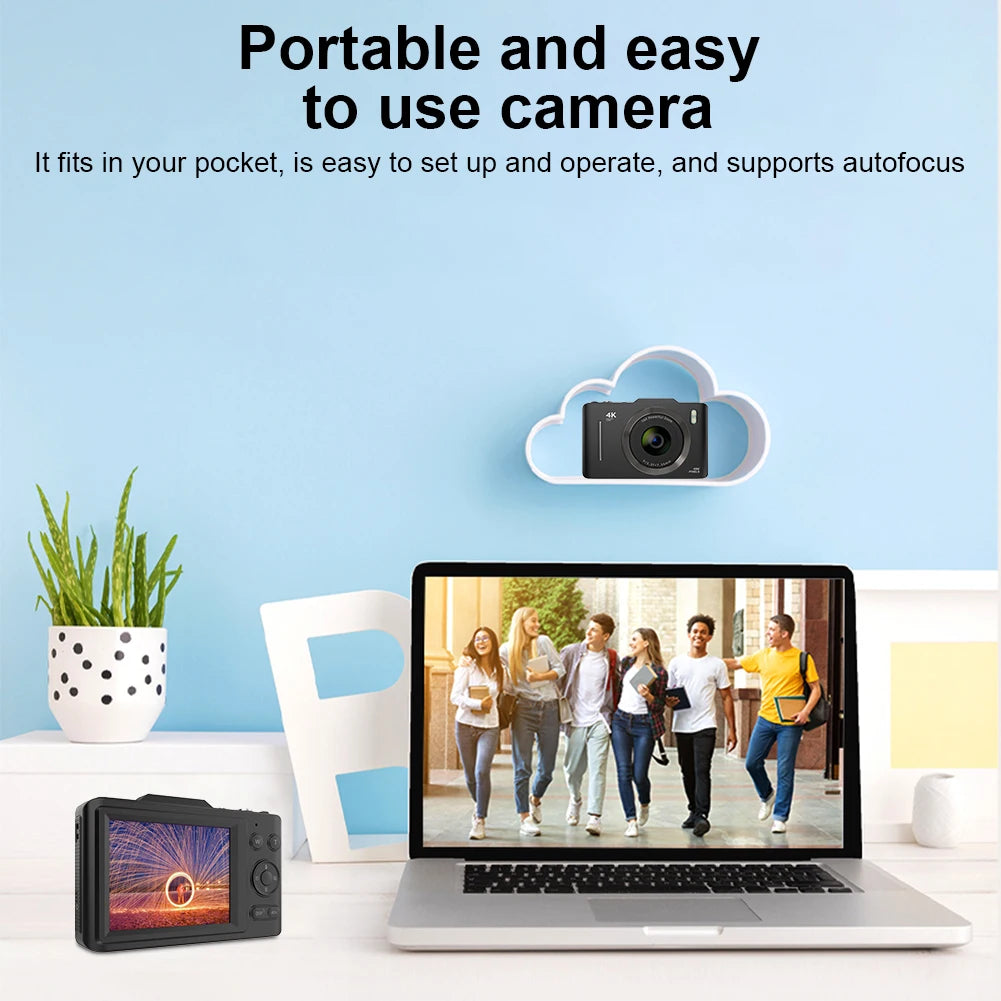 HD 4K 48MP Digital CCD Camera 16X Zoom Point Shoot Camera 2.8 Inch Screen Photography Video Camera for Boys Girls Teens