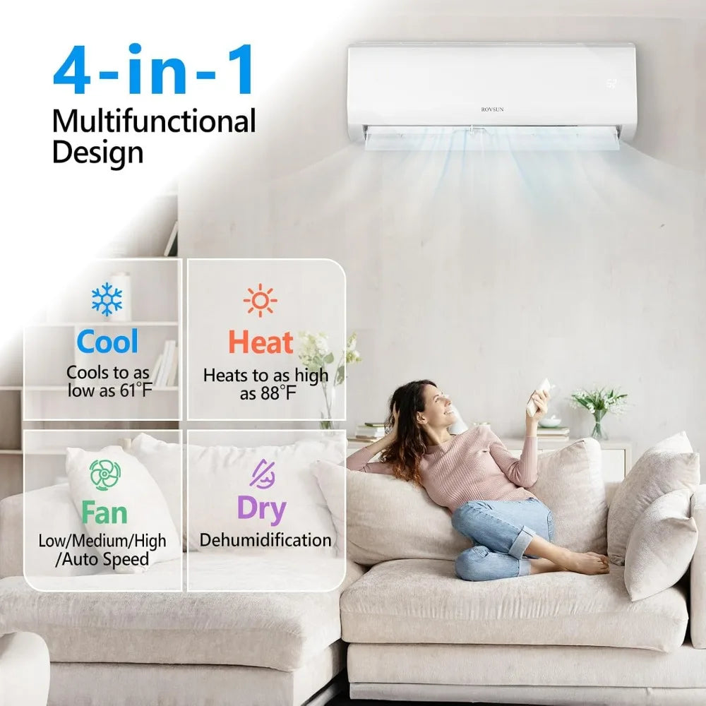 9000BTU Wifi Enabled Mini Split Air Conditioner & Heater, Saving Inverter Ductless Wall AC Unit with Pre-Charged Condenser
