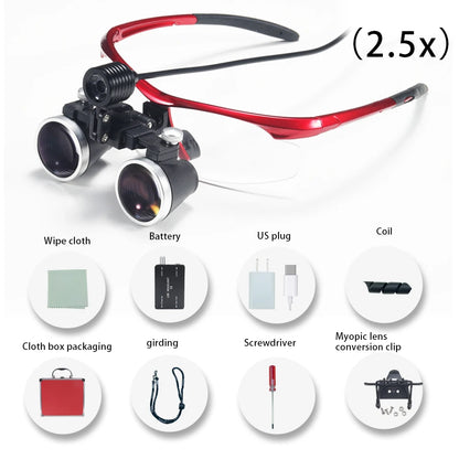 Dental Loupes 2.5/3.5x Black  Magnifier Lab Medical  Magnification Binocular Magnifier Headlight Headlamp 5W Seperately