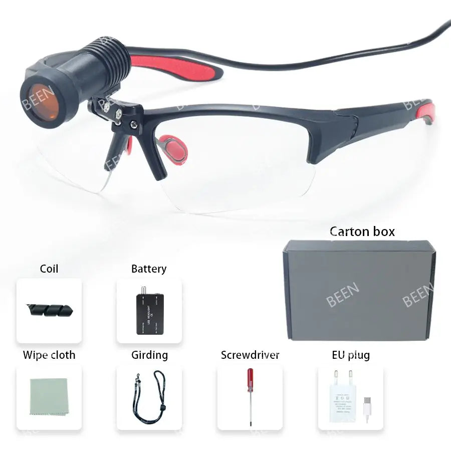 BEEN Halo Surgical Headlights  5W Dental Head Mounted Eyewear Spotlight Goggles Filter Lenses Zipper Cloth Packaging Box
