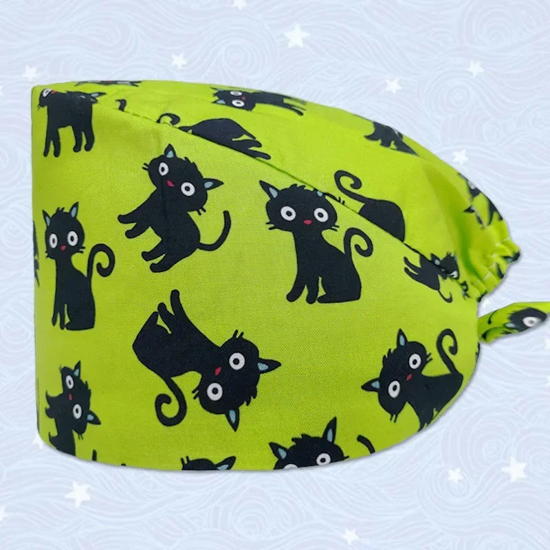 Cute Cat Pattern Printing Unisex Surgical Cap Surgeon  Veterinary Pet Beauty Salon Hospital Clinic Clinical Nurse