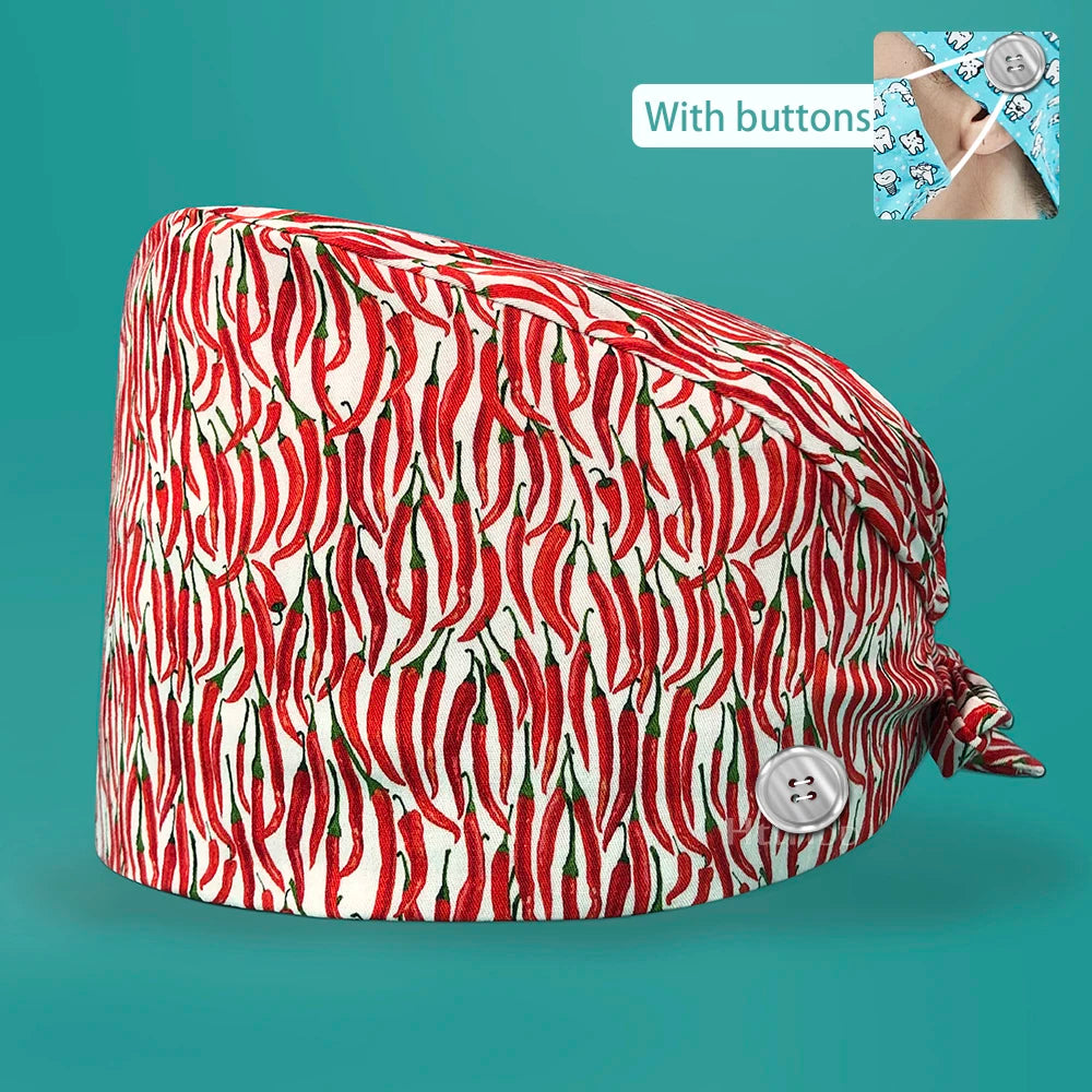 Personalized Printing Doctor Surgical Cap Long Hair Classic Nurse Toe Hat for Men Women Sweat-absorbent Towel Cotton Scrub Cap